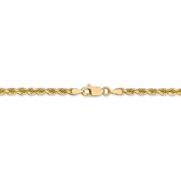 3mm 14k Yellow Gold Solid Diamond Cut Rope Chain Bracelet, 7 Inch